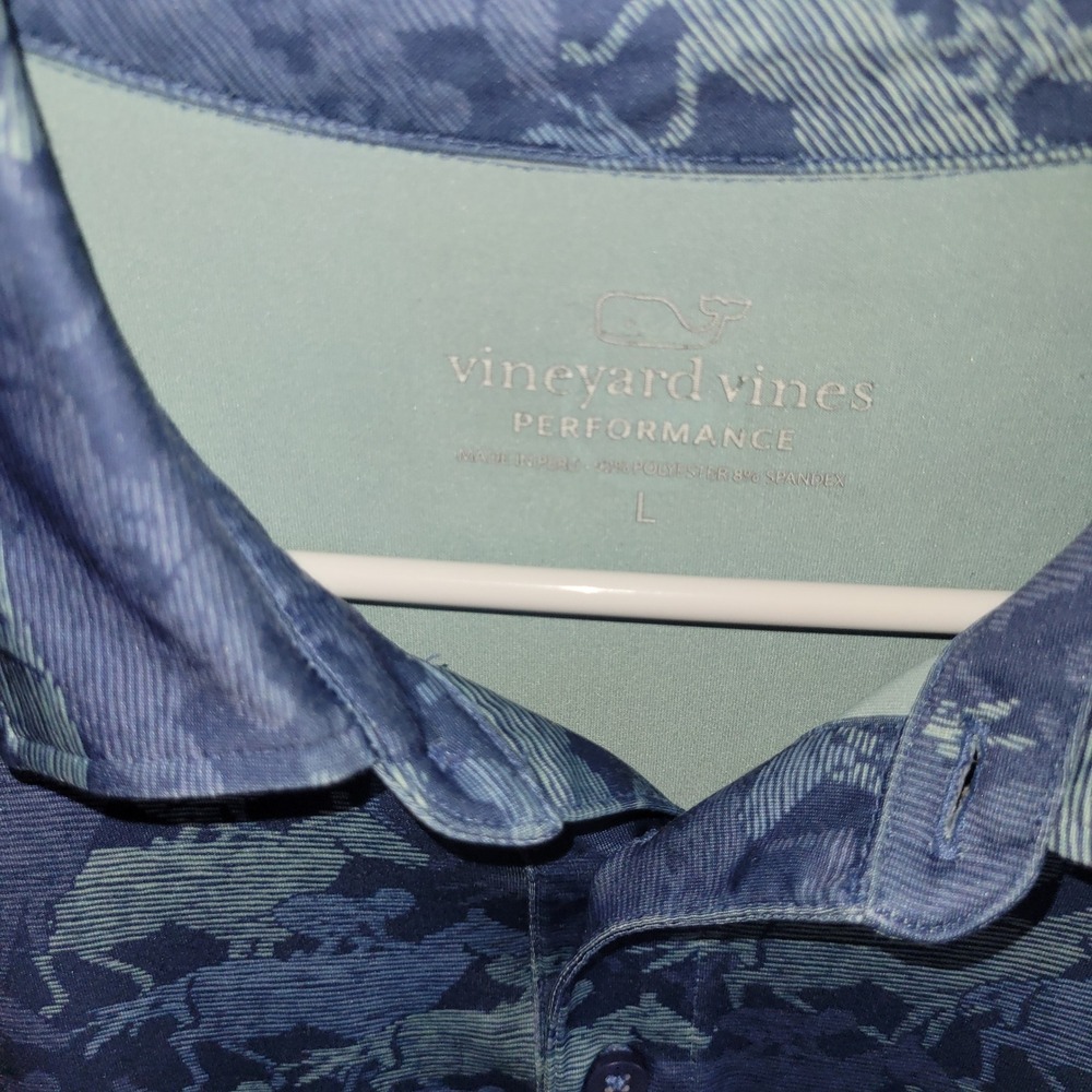 Vineyard Vines Performance Polo Shirt Mens‎ Large Blue Horse Print Short Sleeve - Picture 3 of 7